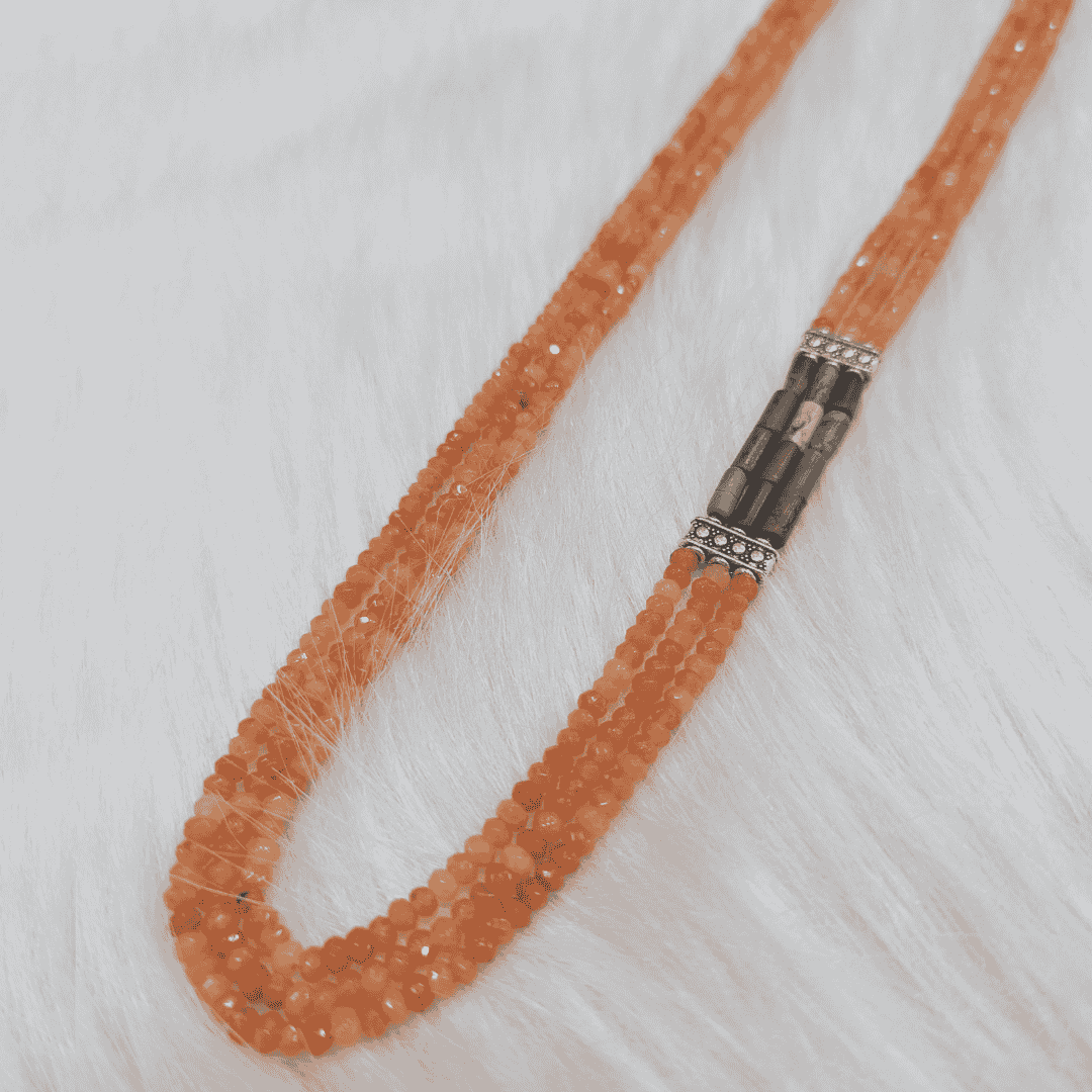 HM134-Layered Stone Bead Necklace with Matte Agate Tubes